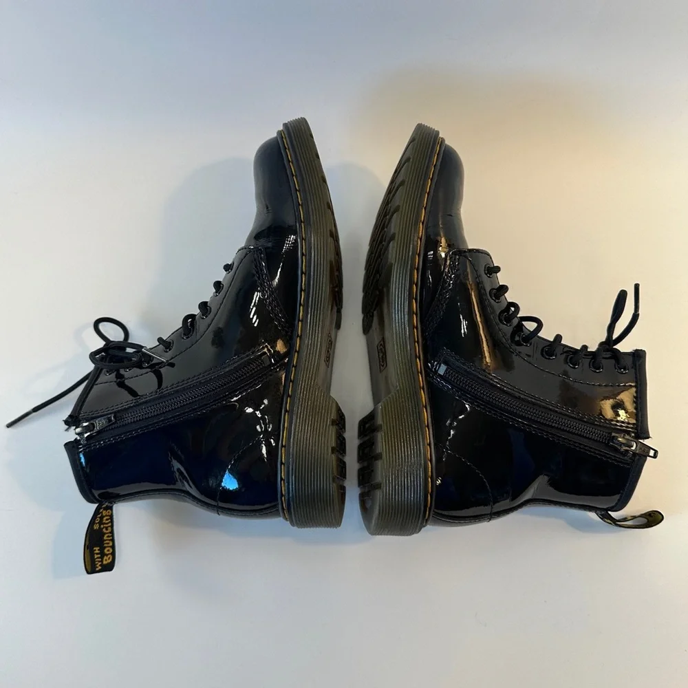 Doc‎ Martens Girls Kids 3 Black Lace Up Patent Leather Boots 1460 J